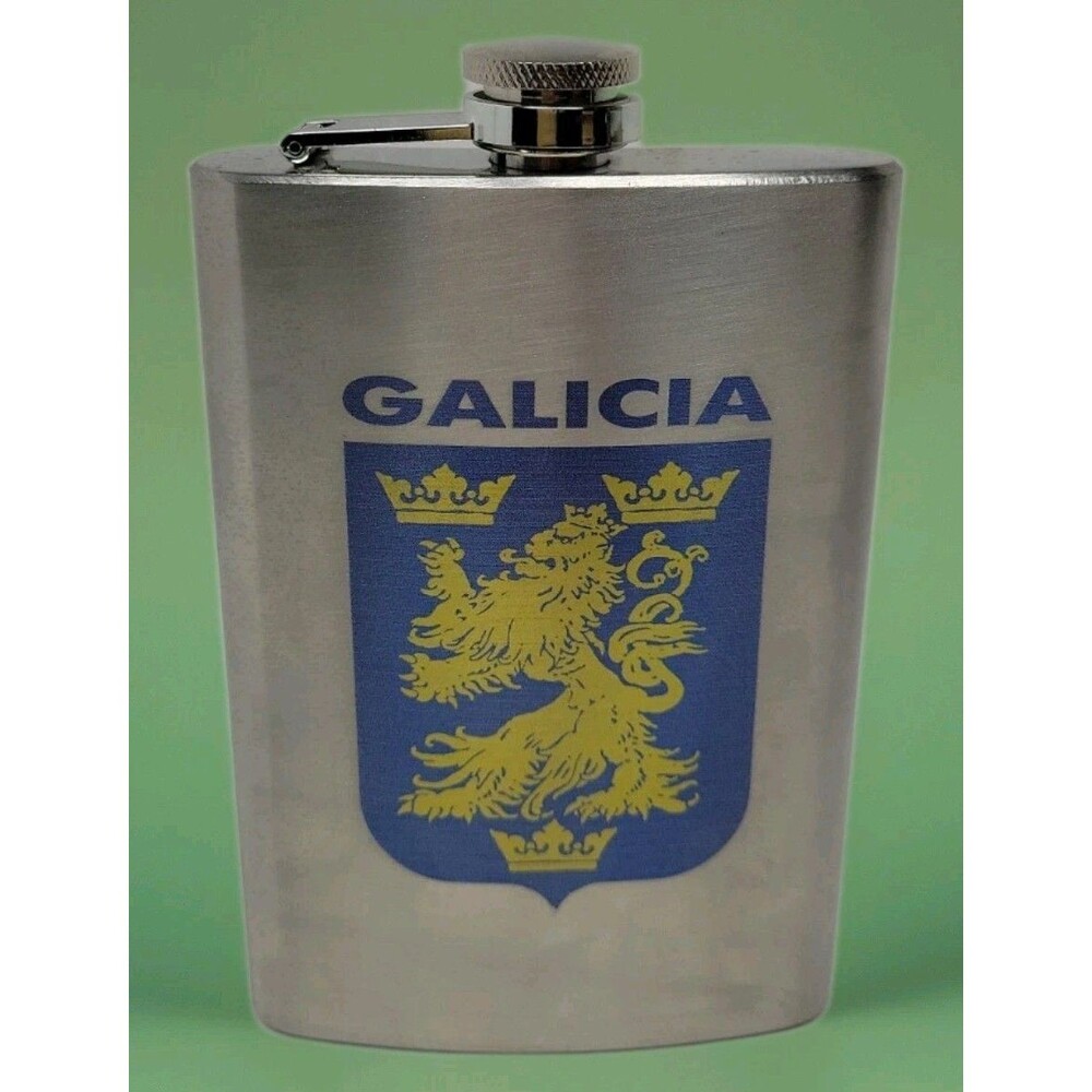 Galicia Coat of Arms Stainless Steel 9 oz Vintage Flask
